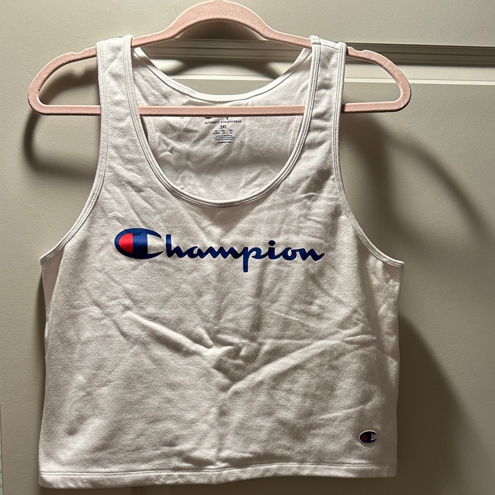 Champion White Sleeveless Top with Blue and Red Logo